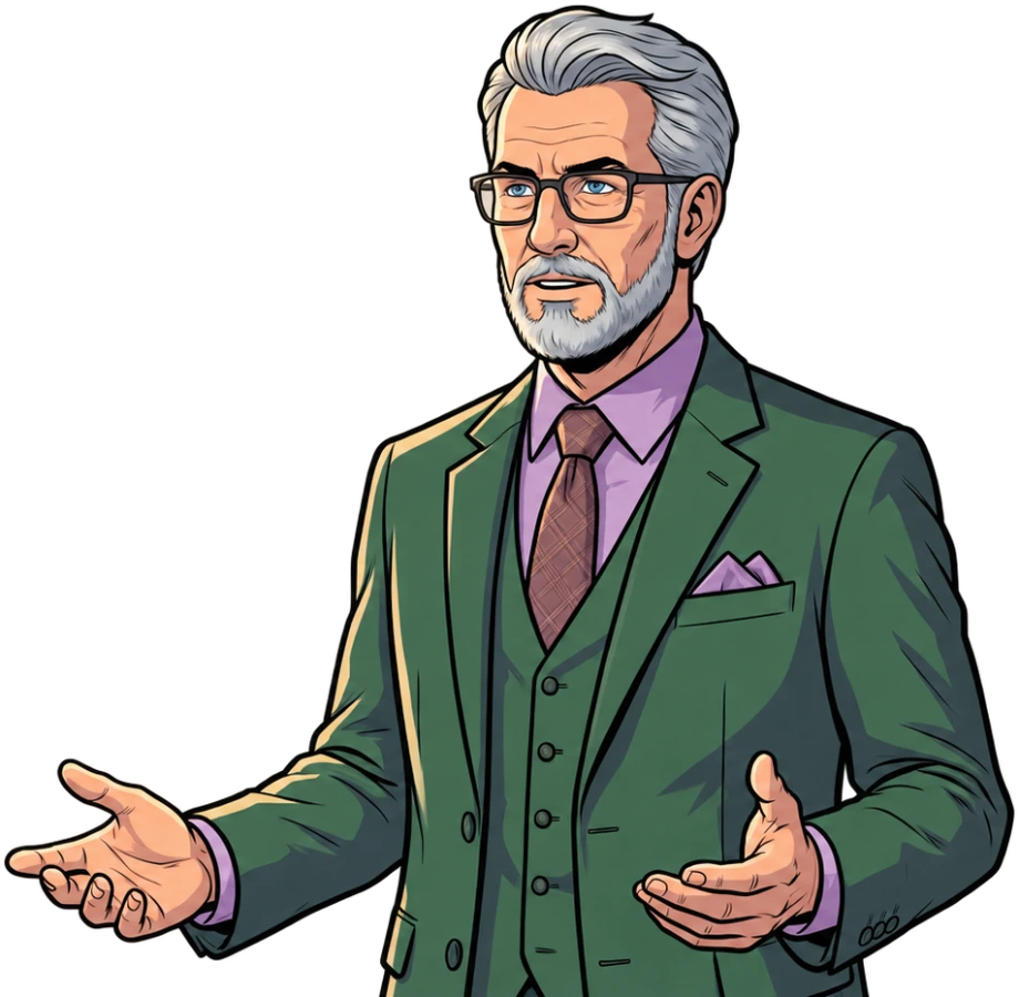 Arlo, in his familiar green suit and glasses.