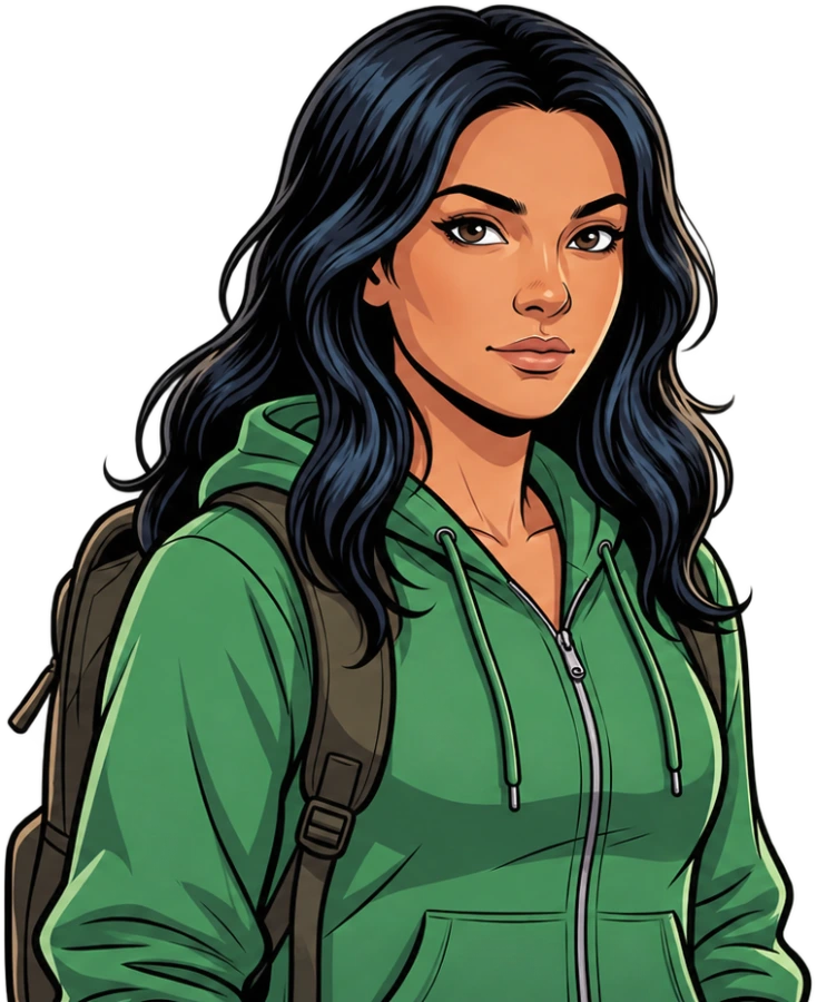 Ketty with her familiar green hoodie and warm smile.