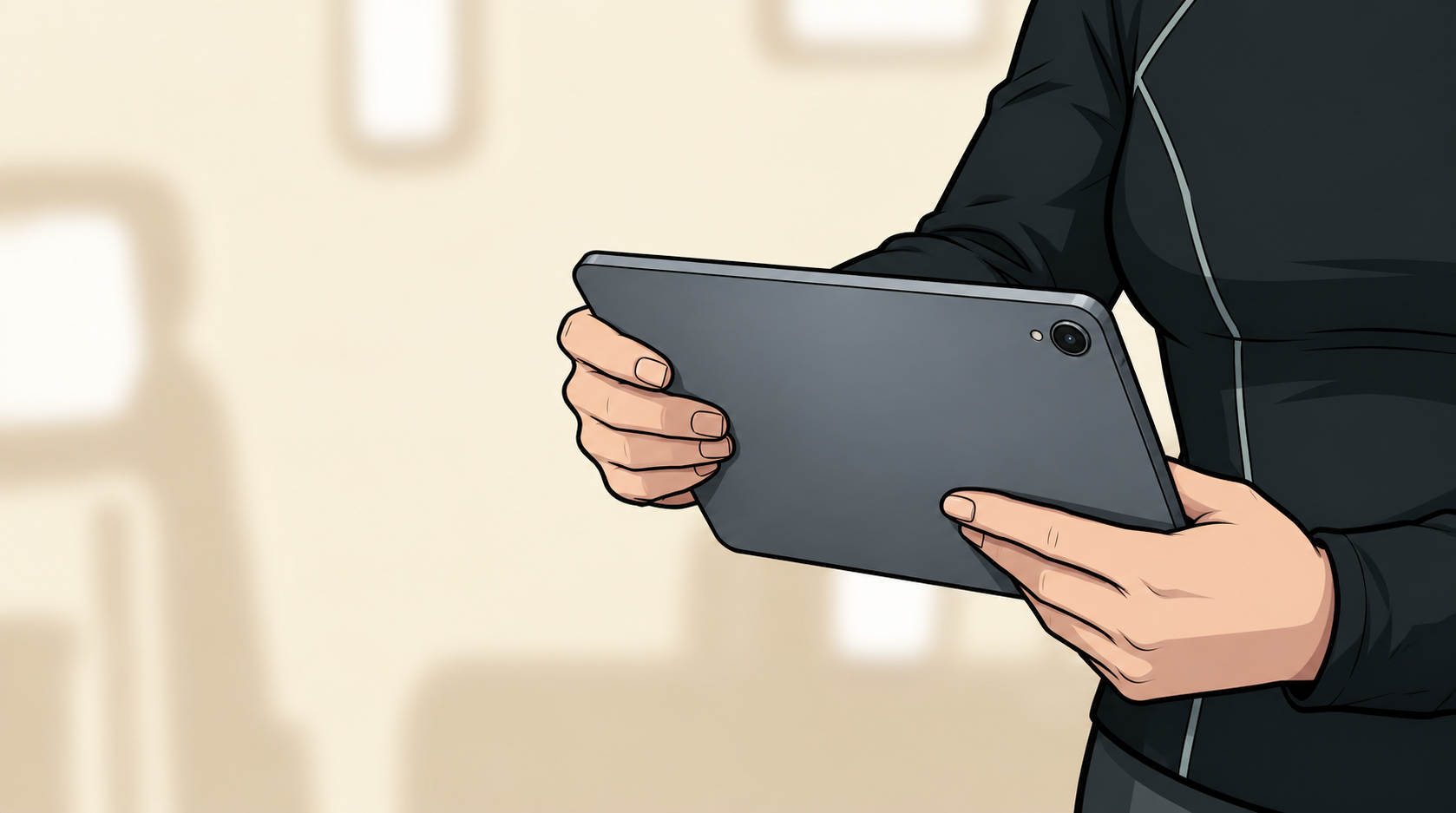 Dexy holds the graphite tablet alone, its back facing the reader, as she begins checking the records directly.