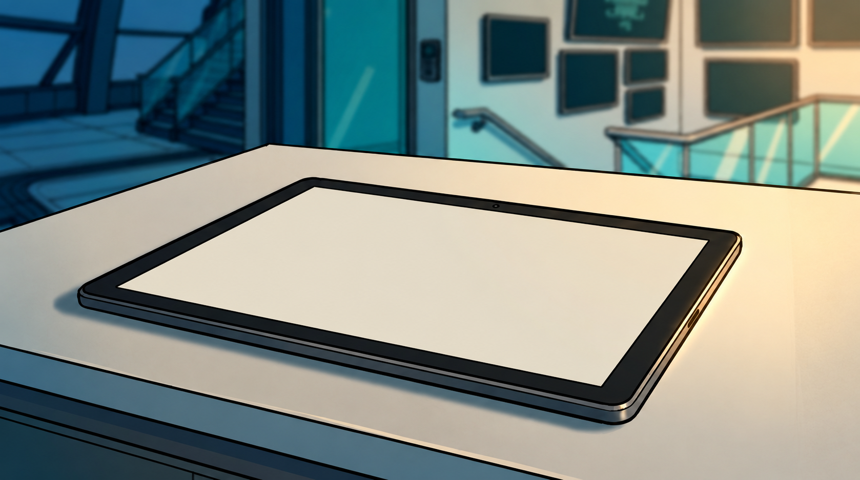 A tablet shows two contradictory public documents: an interruption bulletin and a later service summary.