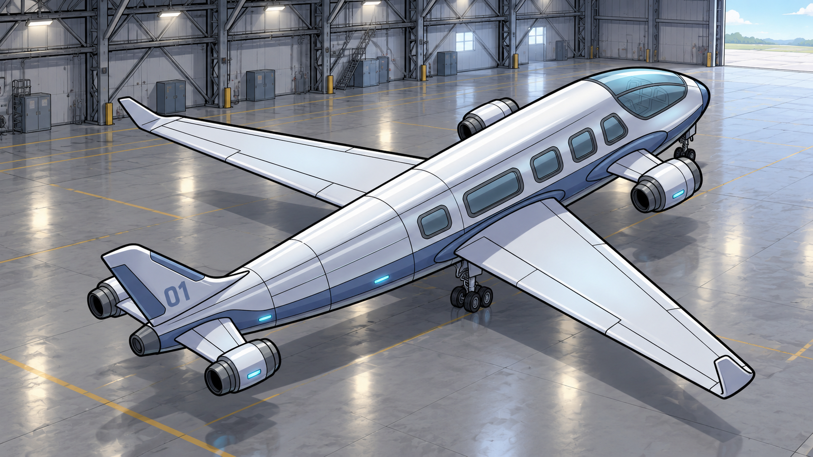 The Chinci aircraft stands parked inside its airport hangar before departure.