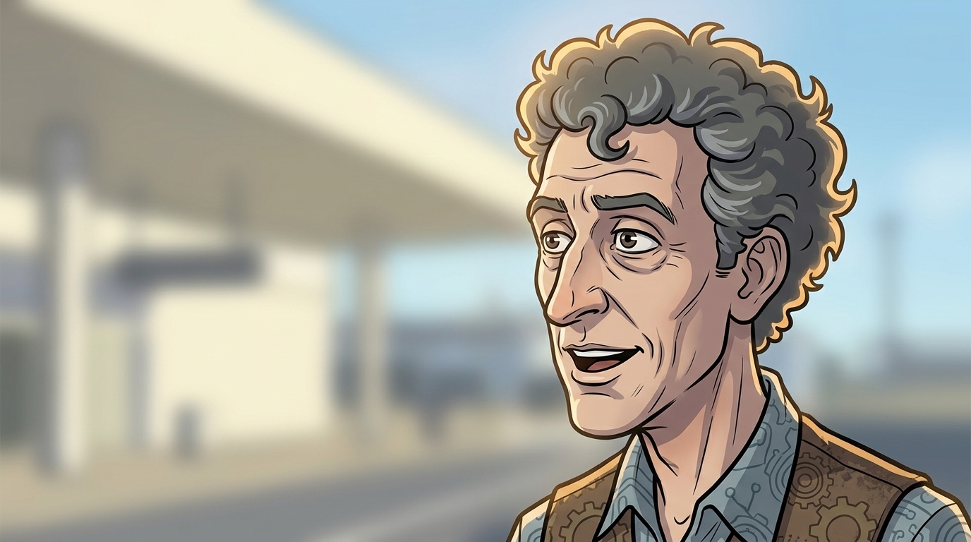 Barney smiles at the airport as the group meets its local driver.