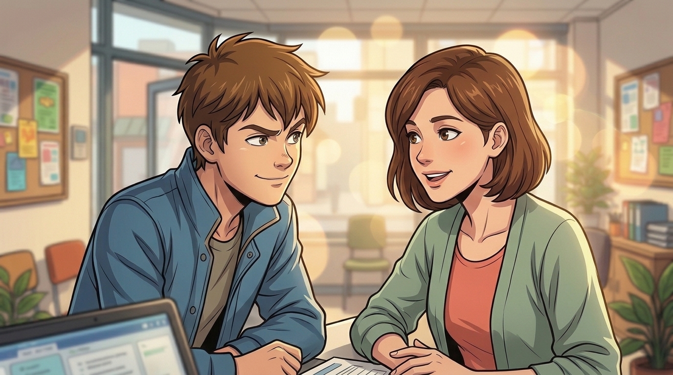 Kaz and Nessa discuss keeping paper copies at her desk.