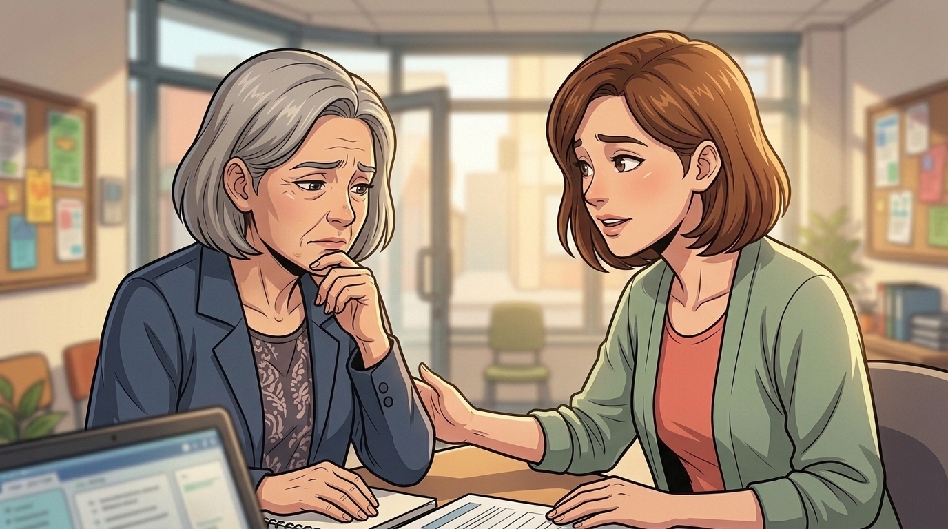 Nessa speaks reassuringly with Ada about Mina’s planned coffee afternoon.