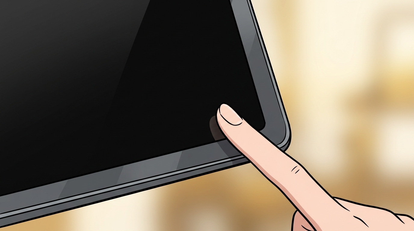 A finger touches the tablet near an acknowledgement: the update was received and is processing, with a View event page action.