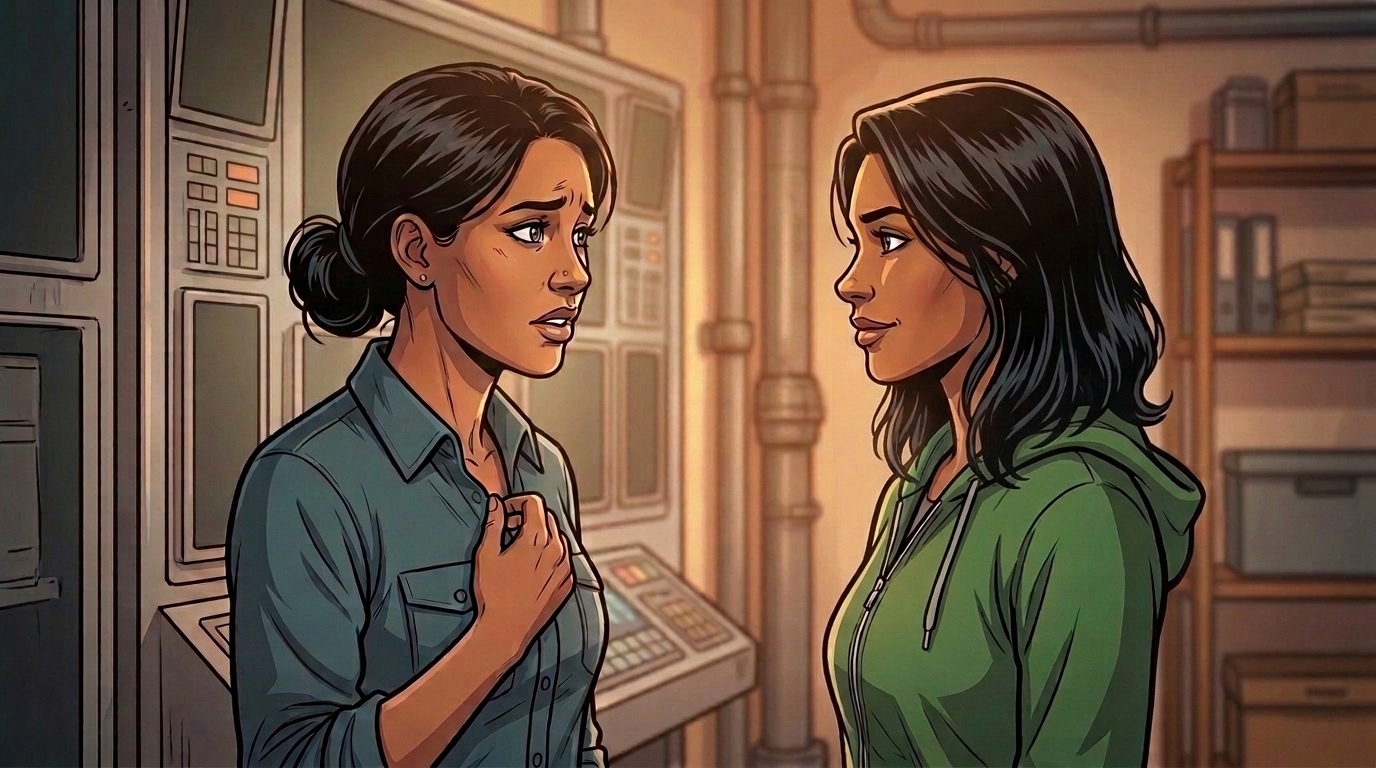 Ketty and Leena discuss authorising a local restore at the water office.