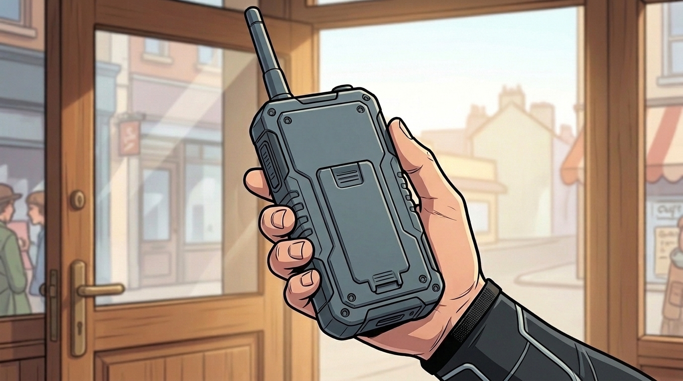 Dexy holds the satellite handset while Arlo corroborates the pilot’s current operation. The plain back faces the reader.