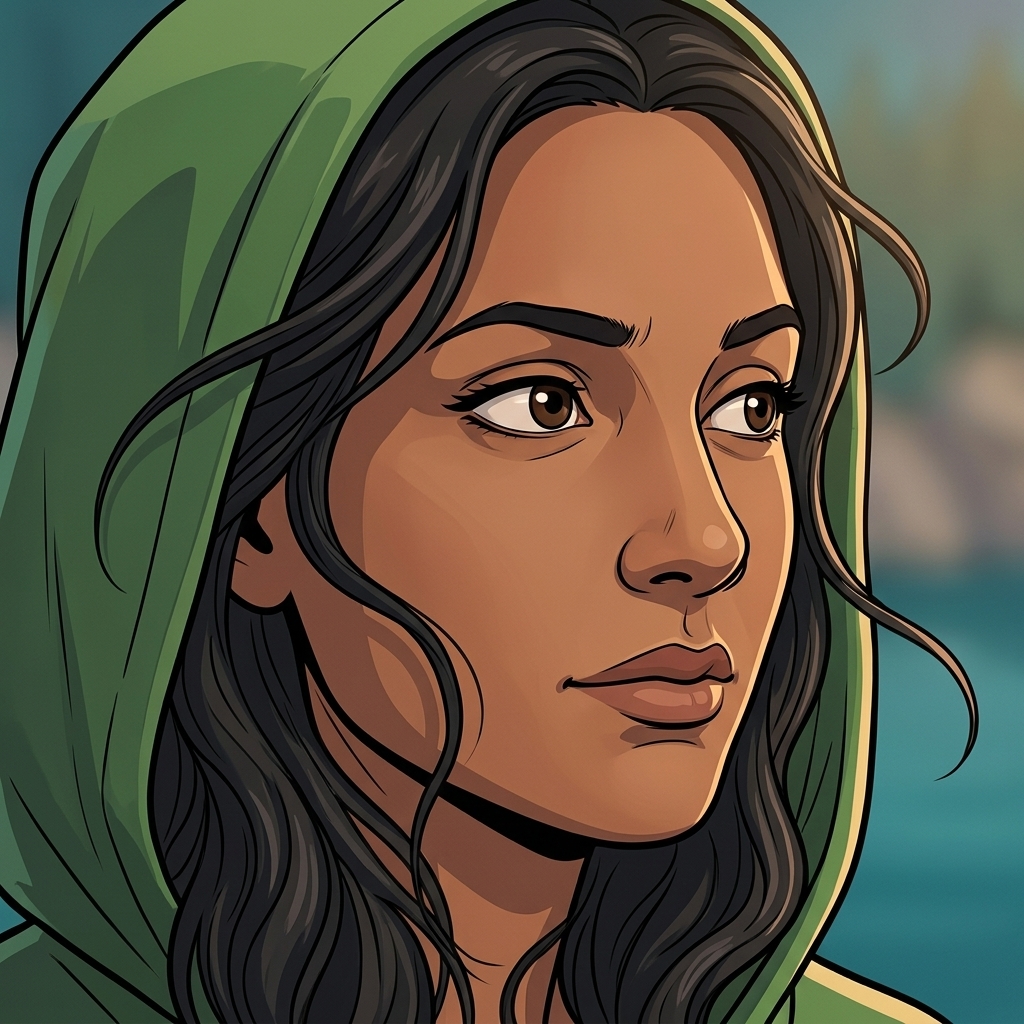 Ketty watches the cooling feed from inside the raised hood of her green sweatshirt.