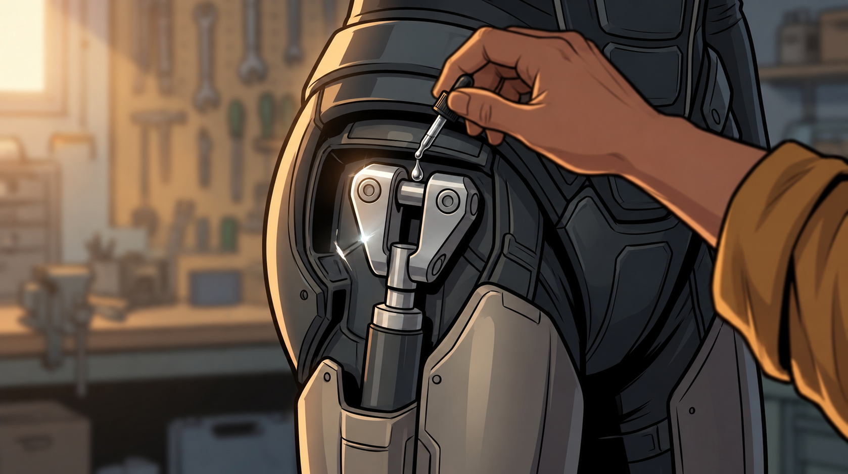 Ivo secretly applies gallium to the exposed right-thigh load-mount member.