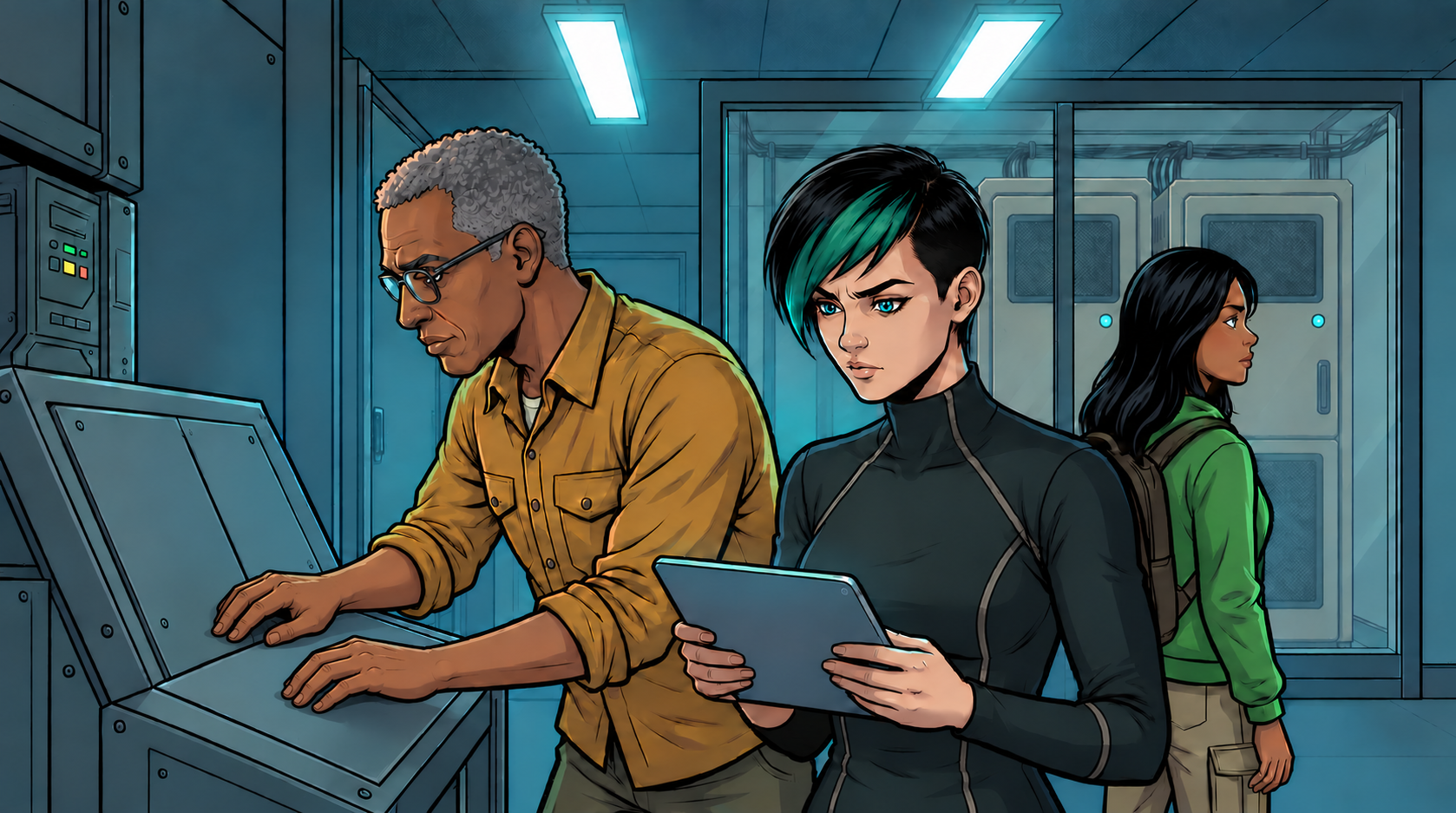 Aster makes a final appeal through ordinary tablet audio while Ivo and Dexy authorize the verified local stop.