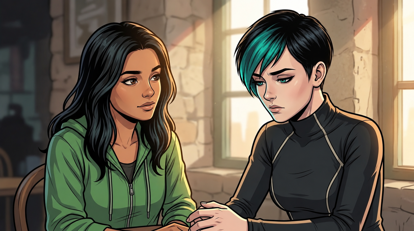 Dexy speaks quietly with Ketty about Ren’s deception.