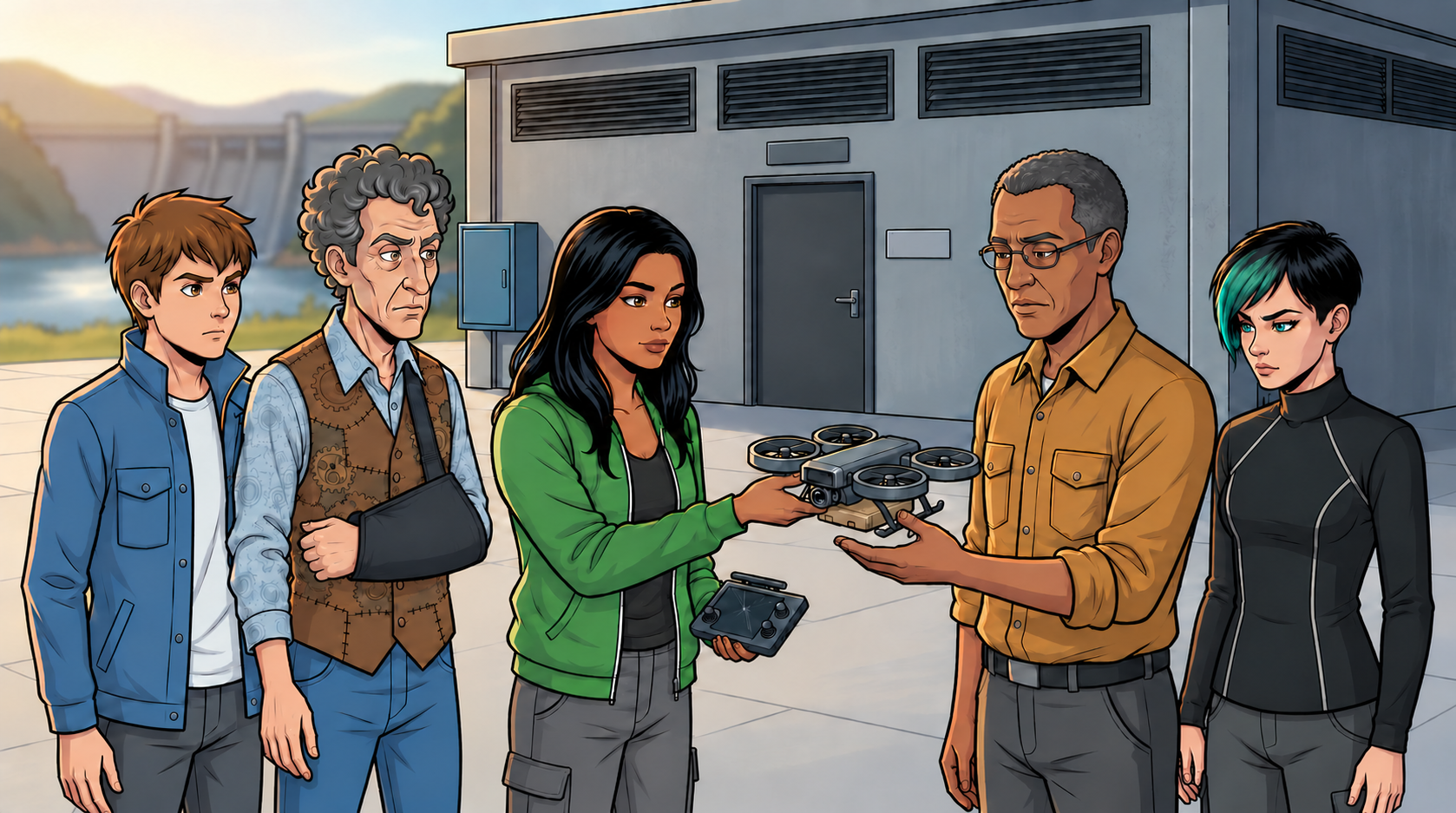 At the Hill Annex, Ketty returns the recovered drone and damaged controller to Ivo.