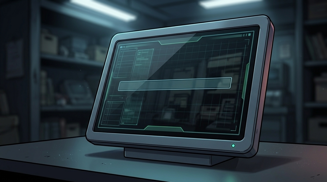 A single restore request appears on the archival terminal’s physical front glass.